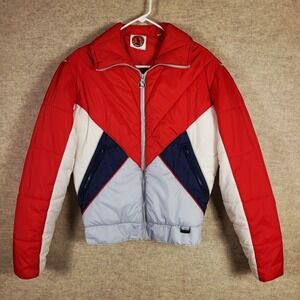 Vintage 70s 80s Mountain Goat Puffer Jacket White Stag Mens Small Red White Blue